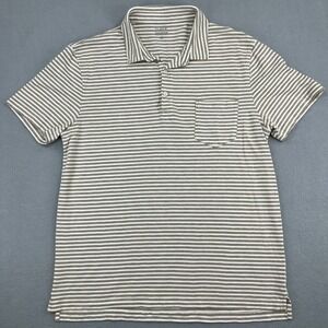 J.Crew Mens XL Slub Cotton Striped Polo Shirt Tan White‎ Short Sleeve Pocket